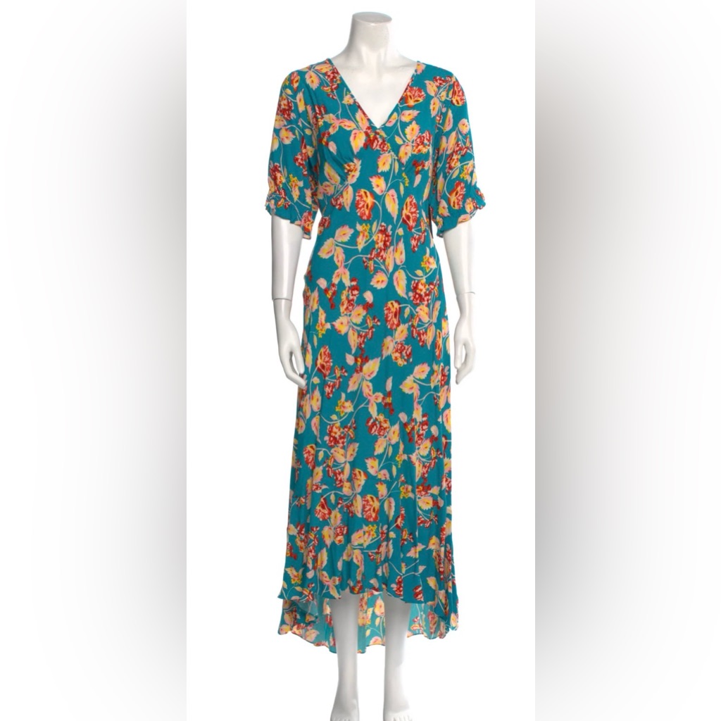 Diane Von Furstenberg Orla Gathered Floral-Print Crepe Midi Dress Blue